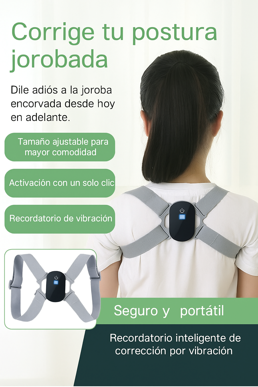 "Corrector inteligente con recordatorio de vibración y pantalla LCD para alertas"